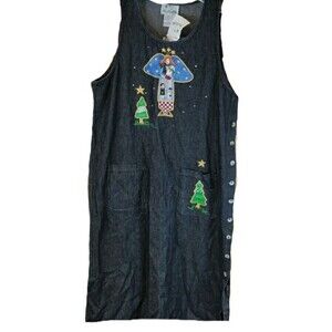 Quacker Factory Jumper Jean Dress Angel w Baby Grandmacore Teacher Modest